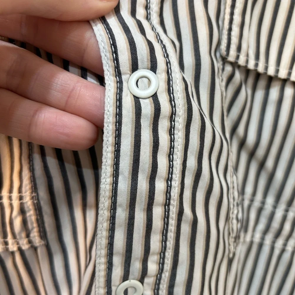 HE‎ NORTH FACE Striped Short Sleeve Shirt Men's Sz M Snap Button Outdoors Retro